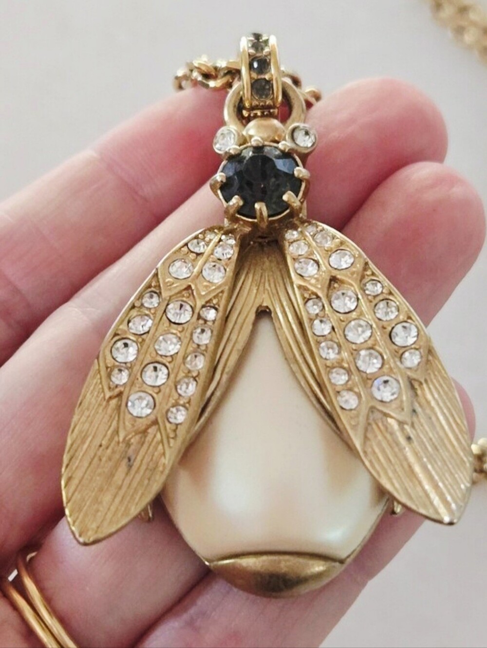 Bee Crystal Large Pearl Pendant Necklace By Ann Taylor, Statement, Party, 32"